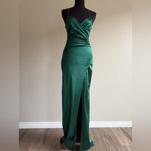 Emerald Green Satin Formal Maxi Dress Glam Fit